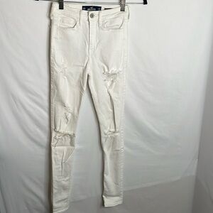 Hollister jeans white distressed high‎ rise super skinny size 00R